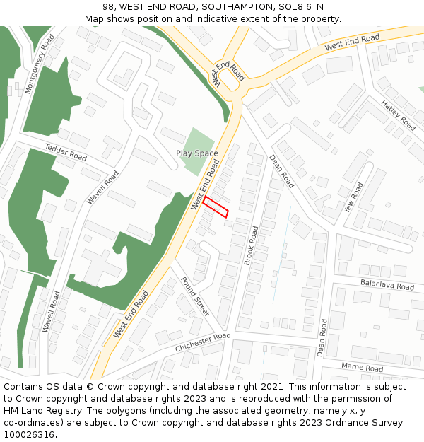 98, WEST END ROAD, SOUTHAMPTON, SO18 6TN: Location map and indicative extent of plot