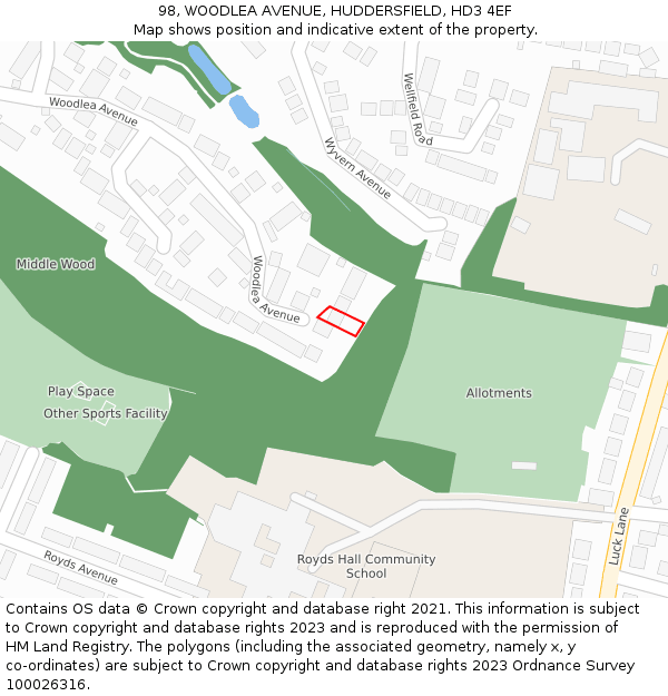 98, WOODLEA AVENUE, HUDDERSFIELD, HD3 4EF: Location map and indicative extent of plot