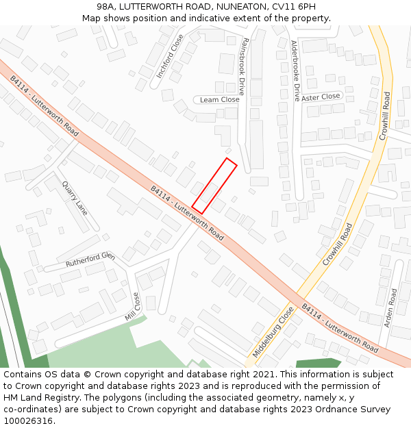 98A, LUTTERWORTH ROAD, NUNEATON, CV11 6PH: Location map and indicative extent of plot
