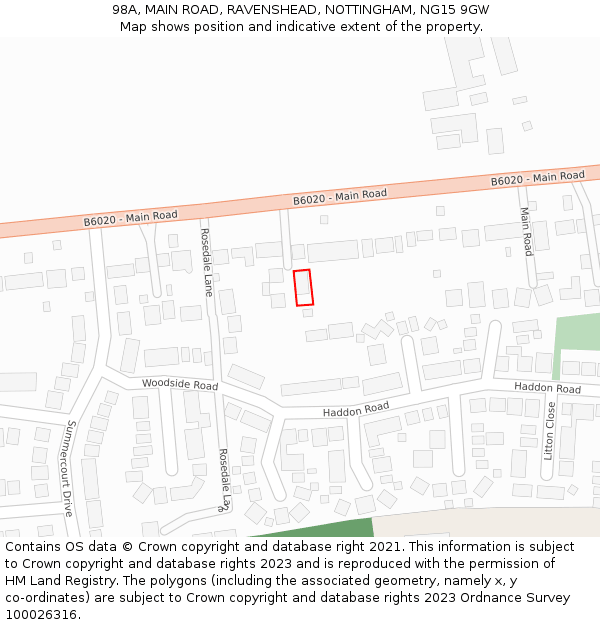 98A, MAIN ROAD, RAVENSHEAD, NOTTINGHAM, NG15 9GW: Location map and indicative extent of plot
