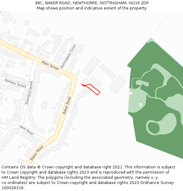 98C, BAKER ROAD, NEWTHORPE, NOTTINGHAM, NG16 2DP: Location map and indicative extent of plot