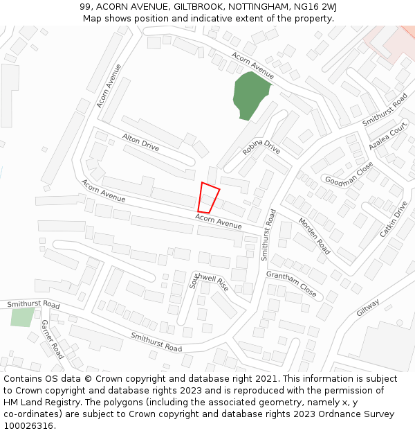 99, ACORN AVENUE, GILTBROOK, NOTTINGHAM, NG16 2WJ: Location map and indicative extent of plot