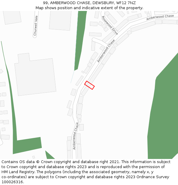 99, AMBERWOOD CHASE, DEWSBURY, WF12 7NZ: Location map and indicative extent of plot