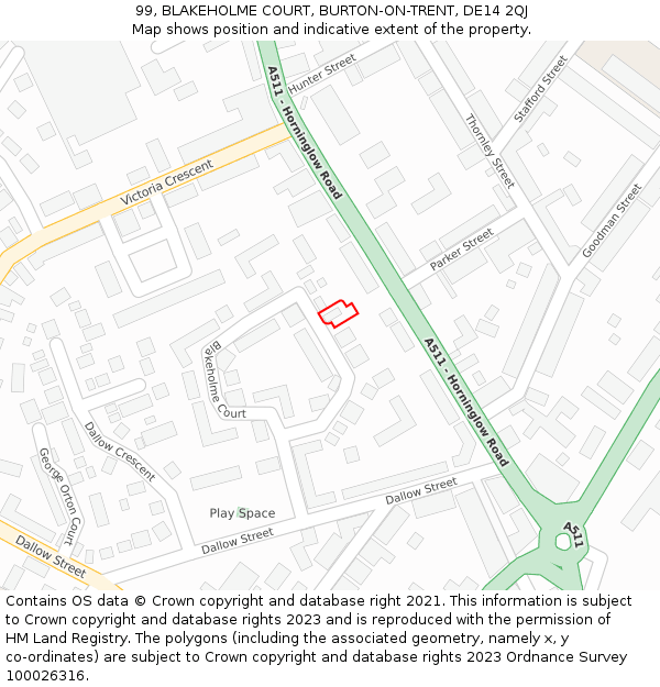 99, BLAKEHOLME COURT, BURTON-ON-TRENT, DE14 2QJ: Location map and indicative extent of plot