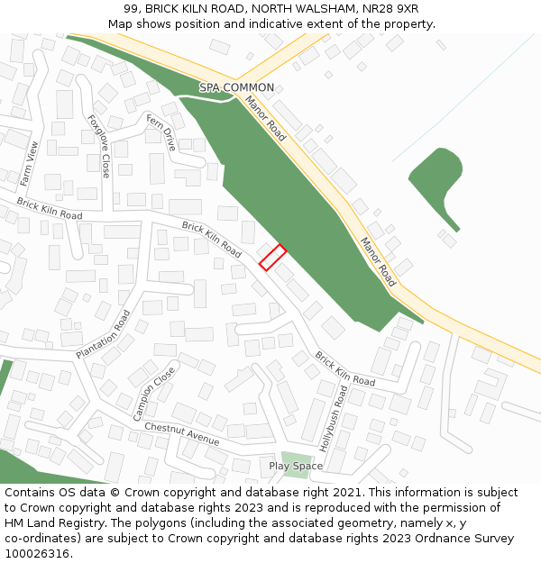 99, BRICK KILN ROAD, NORTH WALSHAM, NR28 9XR: Location map and indicative extent of plot