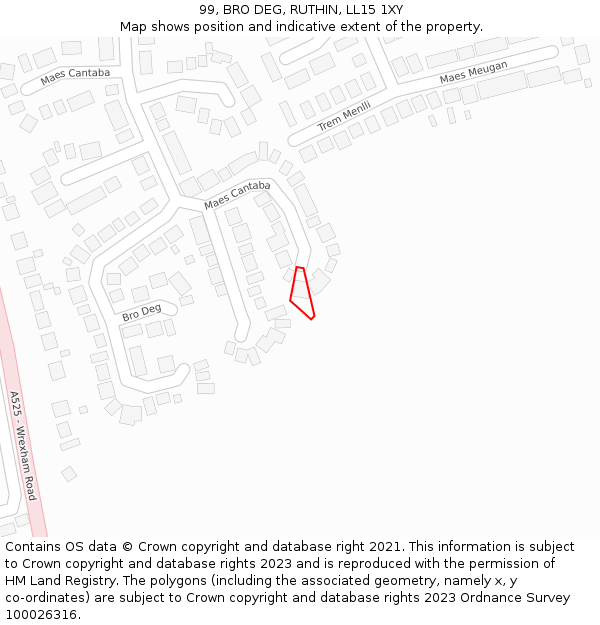 99, BRO DEG, RUTHIN, LL15 1XY: Location map and indicative extent of plot