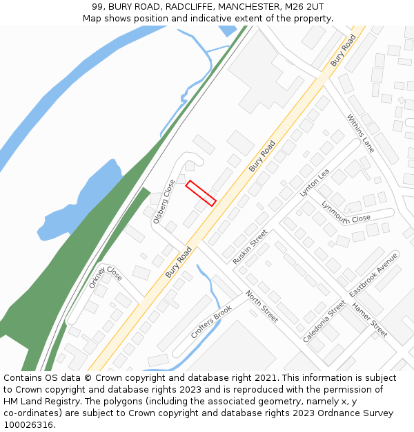 99, BURY ROAD, RADCLIFFE, MANCHESTER, M26 2UT: Location map and indicative extent of plot