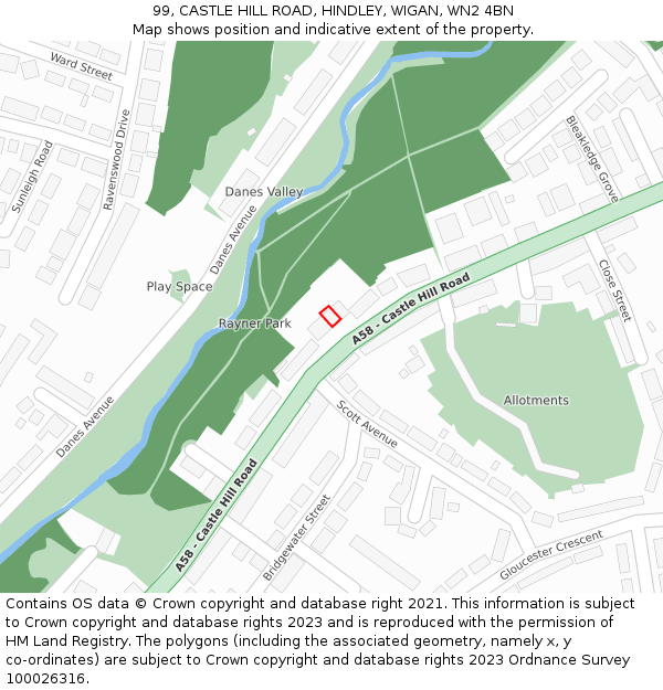 99, CASTLE HILL ROAD, HINDLEY, WIGAN, WN2 4BN: Location map and indicative extent of plot