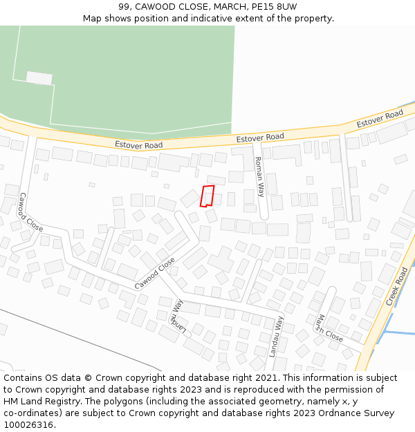 99, CAWOOD CLOSE, MARCH, PE15 8UW: Location map and indicative extent of plot