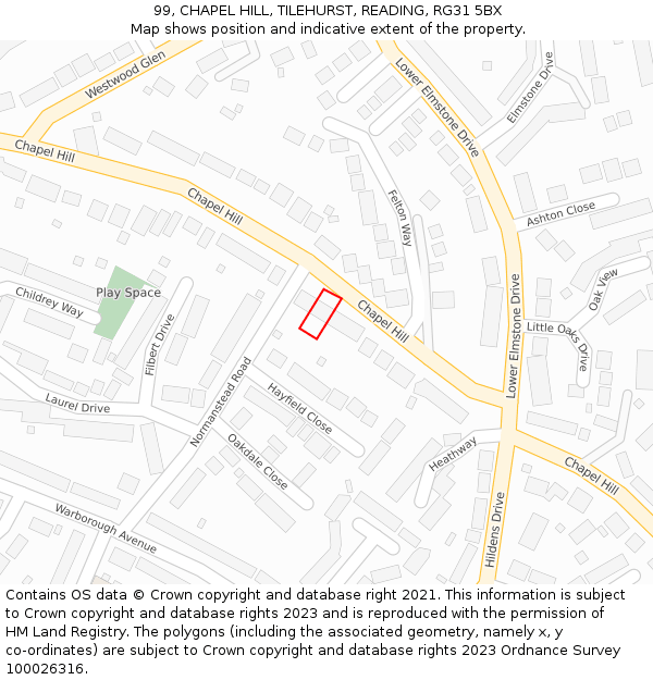 99, CHAPEL HILL, TILEHURST, READING, RG31 5BX: Location map and indicative extent of plot