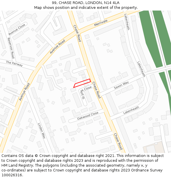 99, CHASE ROAD, LONDON, N14 4LA: Location map and indicative extent of plot