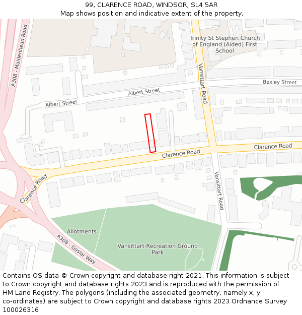 99, CLARENCE ROAD, WINDSOR, SL4 5AR: Location map and indicative extent of plot