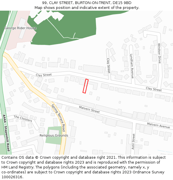 99, CLAY STREET, BURTON-ON-TRENT, DE15 9BD: Location map and indicative extent of plot