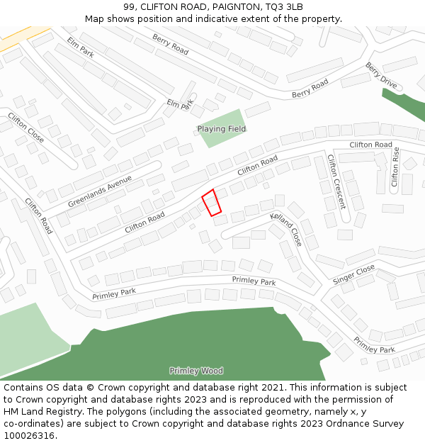 99, CLIFTON ROAD, PAIGNTON, TQ3 3LB: Location map and indicative extent of plot