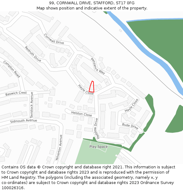 99, CORNWALL DRIVE, STAFFORD, ST17 0FG: Location map and indicative extent of plot