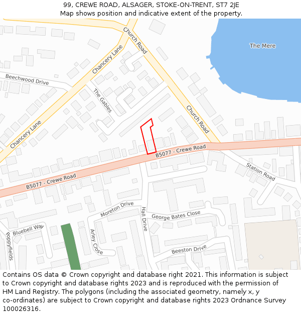 99, CREWE ROAD, ALSAGER, STOKE-ON-TRENT, ST7 2JE: Location map and indicative extent of plot