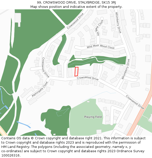 99, CROWSWOOD DRIVE, STALYBRIDGE, SK15 3RJ: Location map and indicative extent of plot