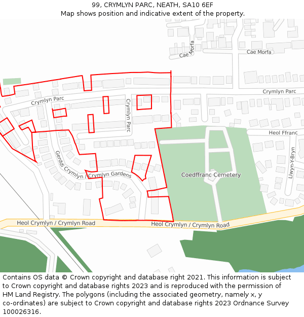 99, CRYMLYN PARC, NEATH, SA10 6EF: Location map and indicative extent of plot