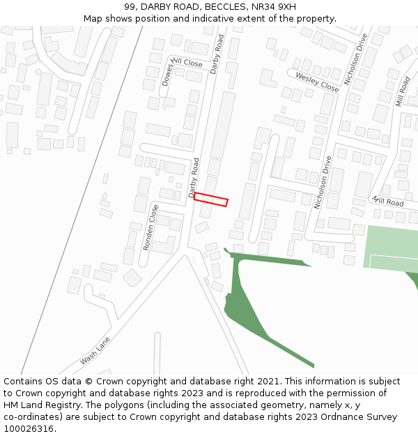 99, DARBY ROAD, BECCLES, NR34 9XH: Location map and indicative extent of plot
