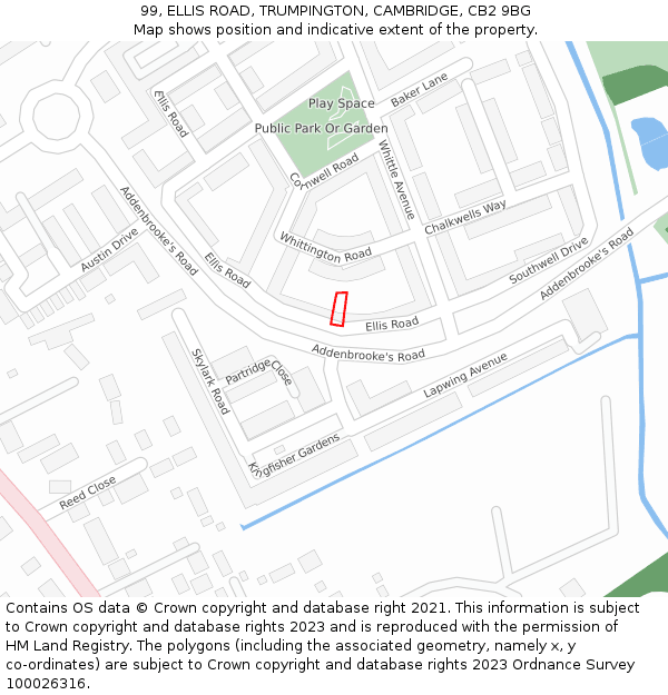 99, ELLIS ROAD, TRUMPINGTON, CAMBRIDGE, CB2 9BG: Location map and indicative extent of plot