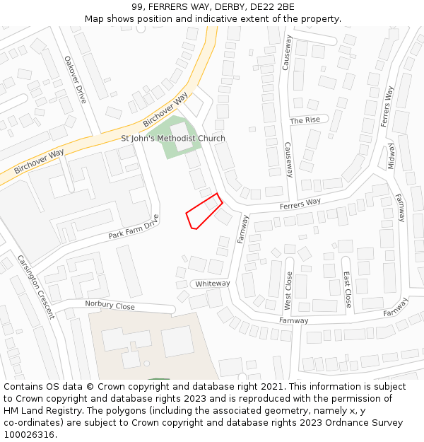 99, FERRERS WAY, DERBY, DE22 2BE: Location map and indicative extent of plot
