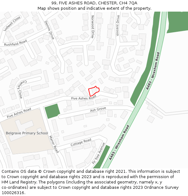 99, FIVE ASHES ROAD, CHESTER, CH4 7QA: Location map and indicative extent of plot