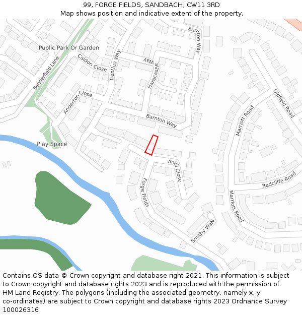 99, FORGE FIELDS, SANDBACH, CW11 3RD: Location map and indicative extent of plot