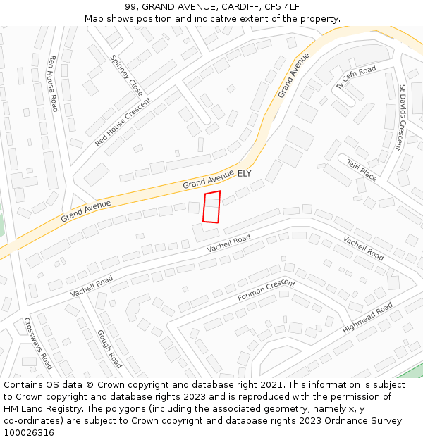 99, GRAND AVENUE, CARDIFF, CF5 4LF: Location map and indicative extent of plot