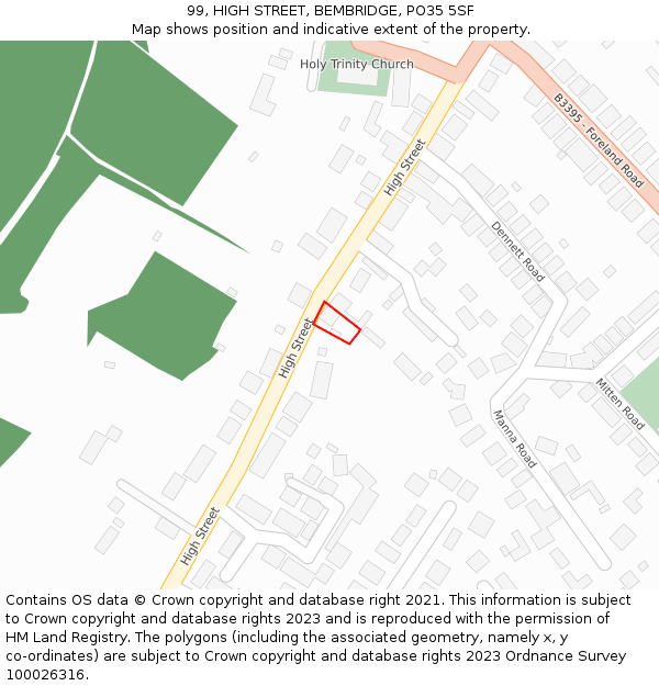 99, HIGH STREET, BEMBRIDGE, PO35 5SF: Location map and indicative extent of plot