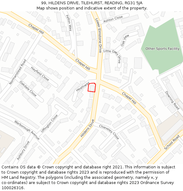 99, HILDENS DRIVE, TILEHURST, READING, RG31 5JA: Location map and indicative extent of plot