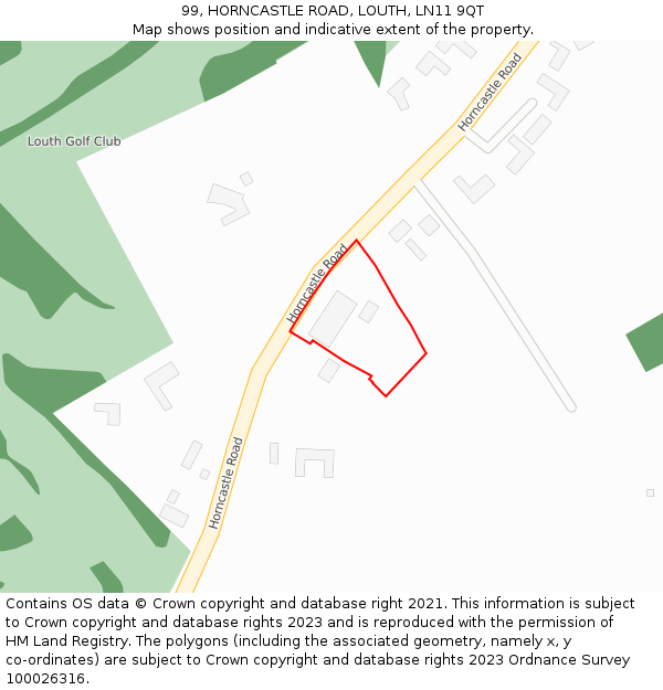 99, HORNCASTLE ROAD, LOUTH, LN11 9QT: Location map and indicative extent of plot