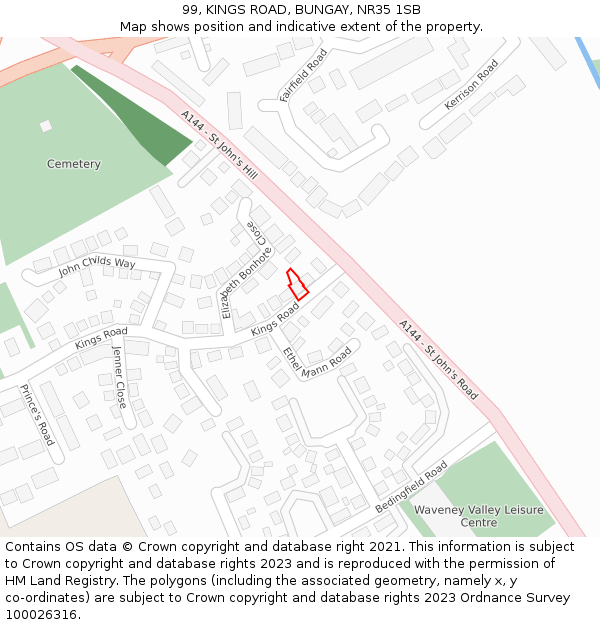 99, KINGS ROAD, BUNGAY, NR35 1SB: Location map and indicative extent of plot