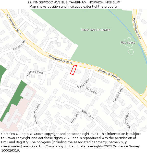 99, KINGSWOOD AVENUE, TAVERHAM, NORWICH, NR8 6UW: Location map and indicative extent of plot