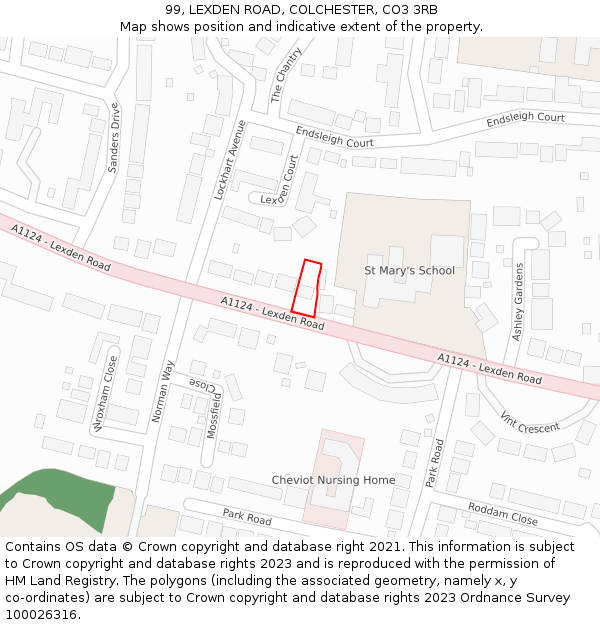 99, LEXDEN ROAD, COLCHESTER, CO3 3RB: Location map and indicative extent of plot
