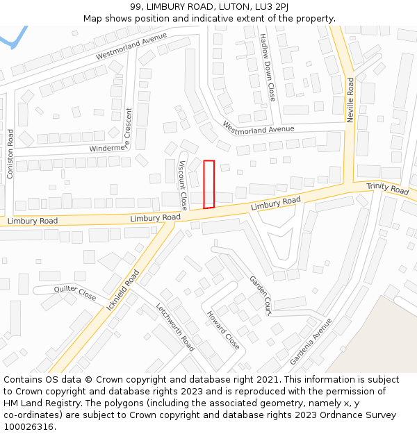 99, LIMBURY ROAD, LUTON, LU3 2PJ: Location map and indicative extent of plot