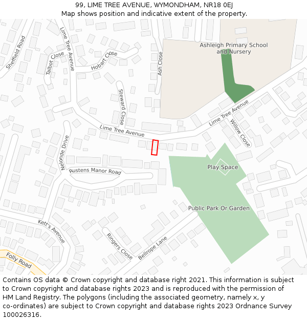 99, LIME TREE AVENUE, WYMONDHAM, NR18 0EJ: Location map and indicative extent of plot
