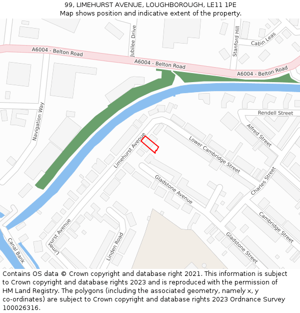 99, LIMEHURST AVENUE, LOUGHBOROUGH, LE11 1PE: Location map and indicative extent of plot
