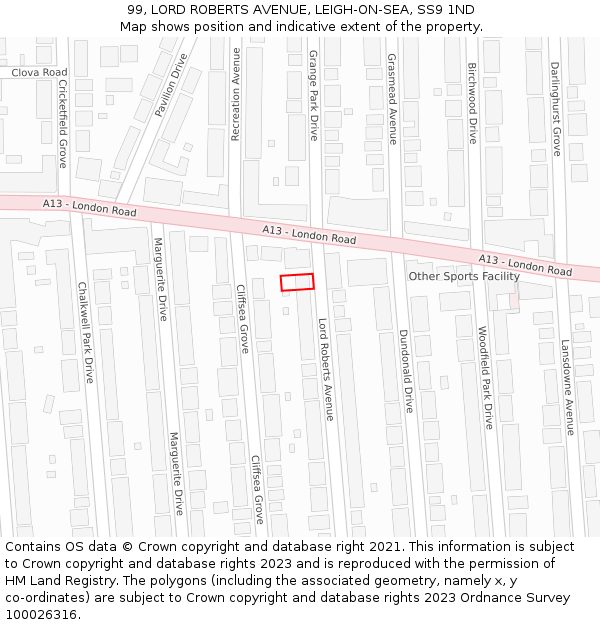 99, LORD ROBERTS AVENUE, LEIGH-ON-SEA, SS9 1ND: Location map and indicative extent of plot