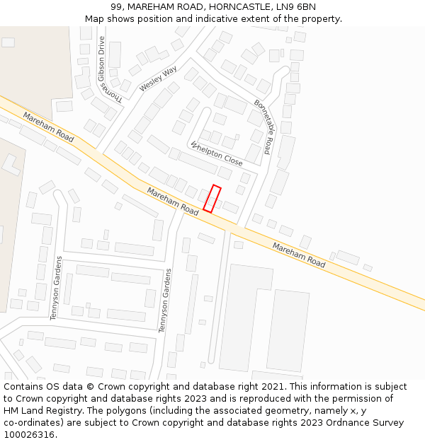 99, MAREHAM ROAD, HORNCASTLE, LN9 6BN: Location map and indicative extent of plot