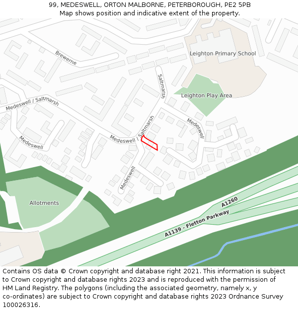 99, MEDESWELL, ORTON MALBORNE, PETERBOROUGH, PE2 5PB: Location map and indicative extent of plot
