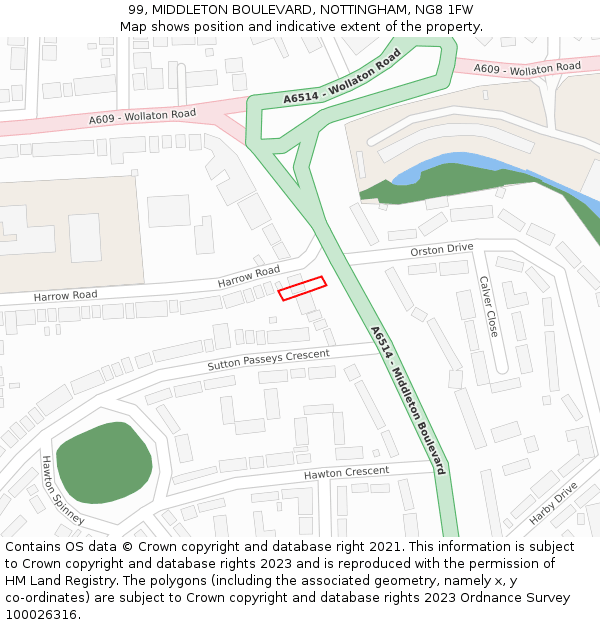 99, MIDDLETON BOULEVARD, NOTTINGHAM, NG8 1FW: Location map and indicative extent of plot