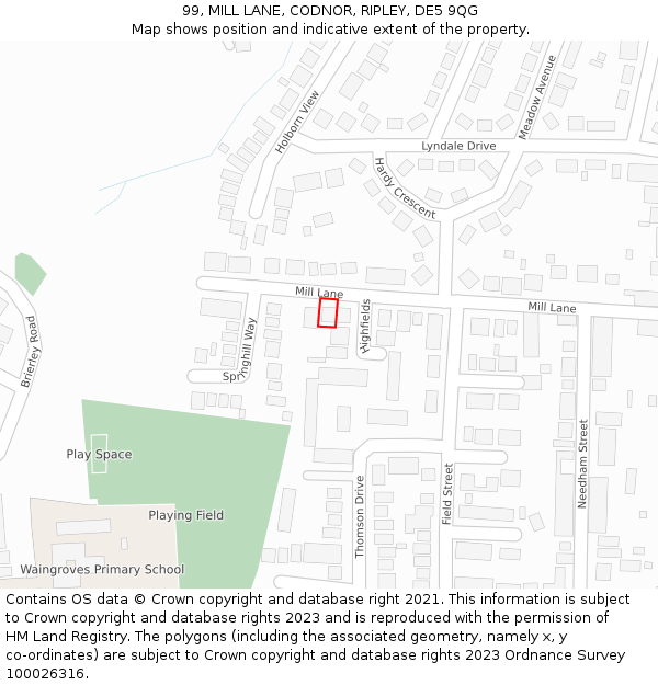 99, MILL LANE, CODNOR, RIPLEY, DE5 9QG: Location map and indicative extent of plot