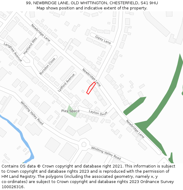 99, NEWBRIDGE LANE, OLD WHITTINGTON, CHESTERFIELD, S41 9HU: Location map and indicative extent of plot