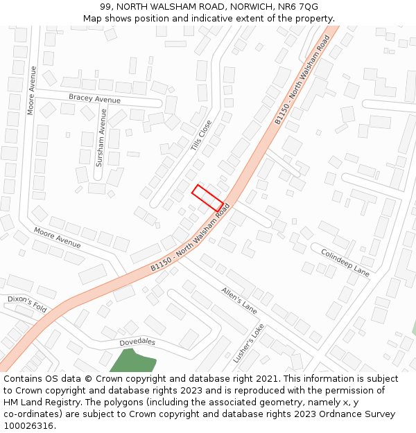 99, NORTH WALSHAM ROAD, NORWICH, NR6 7QG: Location map and indicative extent of plot