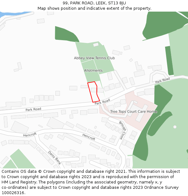 99, PARK ROAD, LEEK, ST13 8JU: Location map and indicative extent of plot