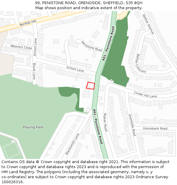 99, PENISTONE ROAD, GRENOSIDE, SHEFFIELD, S35 8QH: Location map and indicative extent of plot