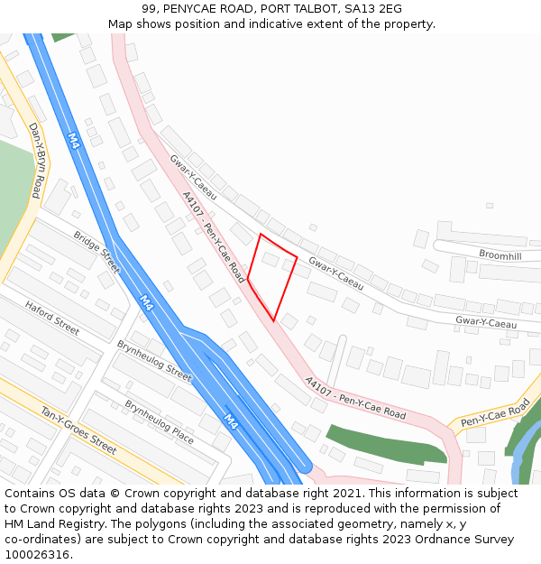 99, PENYCAE ROAD, PORT TALBOT, SA13 2EG: Location map and indicative extent of plot