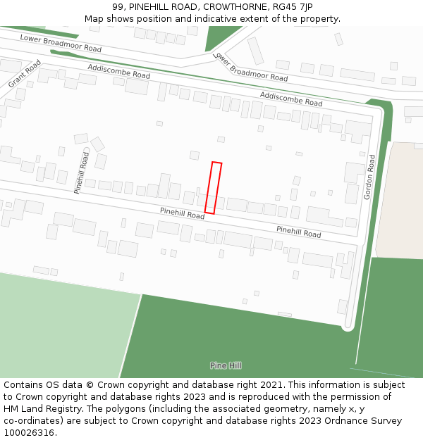 99, PINEHILL ROAD, CROWTHORNE, RG45 7JP: Location map and indicative extent of plot
