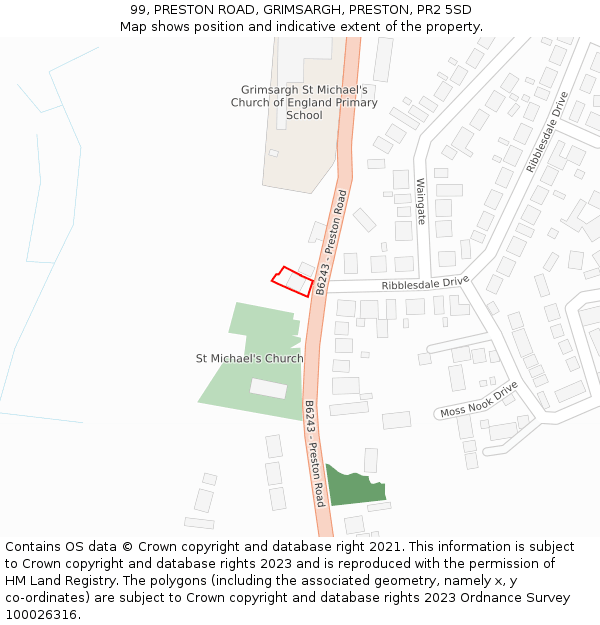 99, PRESTON ROAD, GRIMSARGH, PRESTON, PR2 5SD: Location map and indicative extent of plot