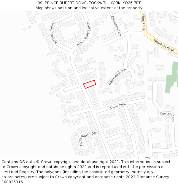 99, PRINCE RUPERT DRIVE, TOCKWITH, YORK, YO26 7PT: Location map and indicative extent of plot